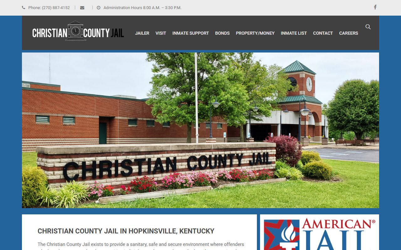 Christian County Jail inmate population homepage and roster navigation