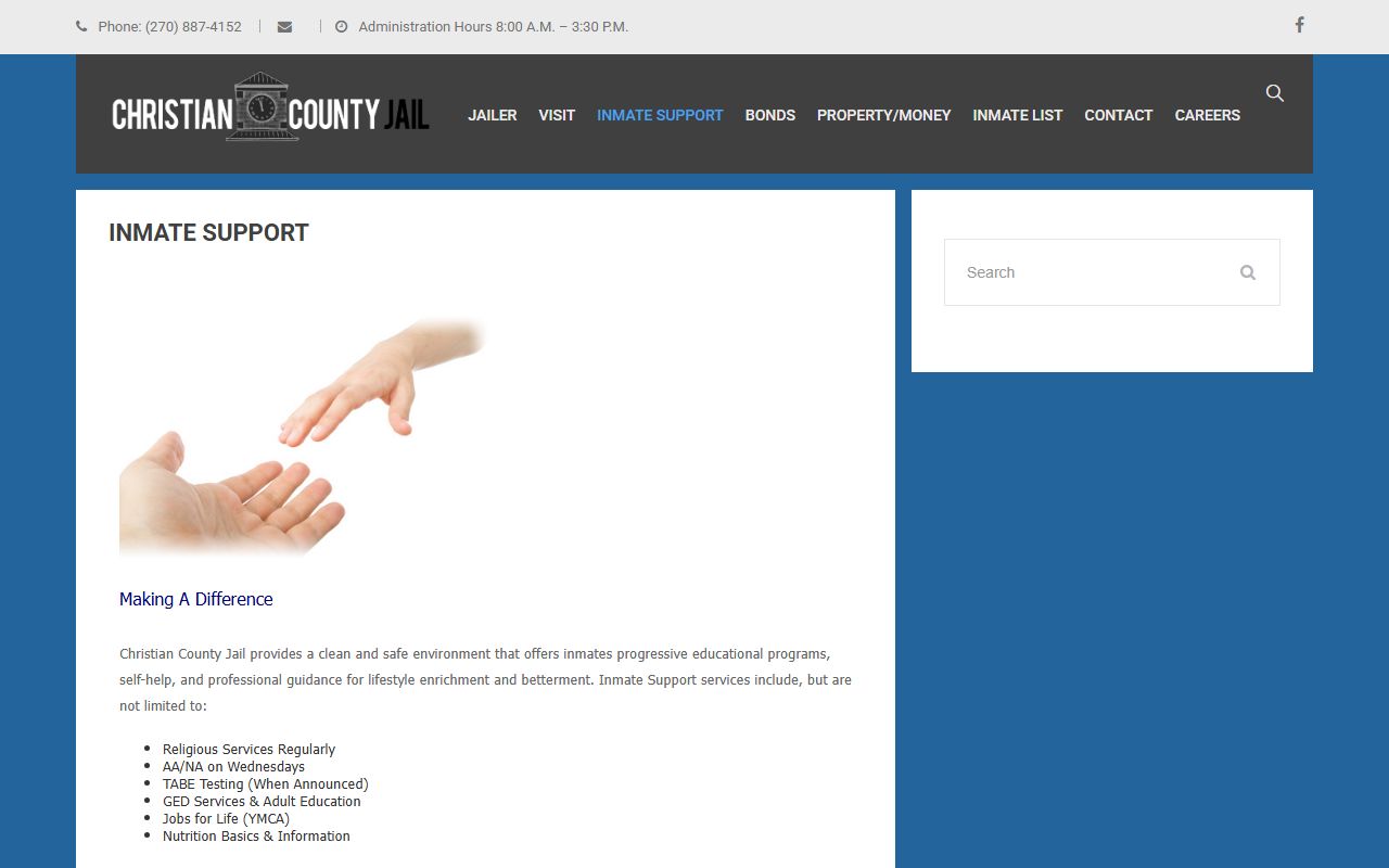 Christian County inmate records support programs and mail information